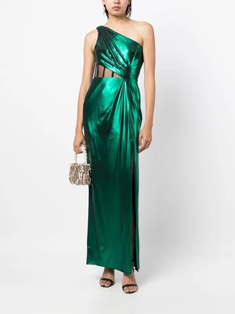 Marchesa One-Shoulder Dress In Green